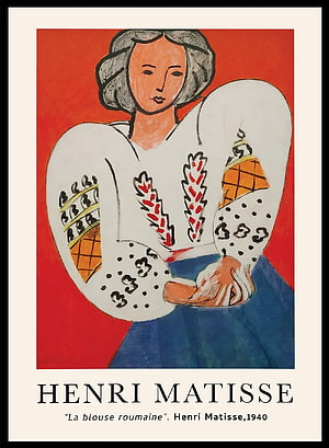Henri Matisse La Blouse Roumaine 1940 Art Print with Bold Red Background and Stylized Figure HD phone wallpaper