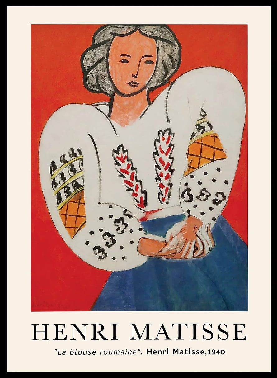 Henri Matisse La Blouse Roumaine 1940 Art Print with Bold Red Background and Stylized Figure HD phone wallpaper