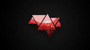 Geometric Mountain Landscape in Red and Black Triangular Design HD wallpaper