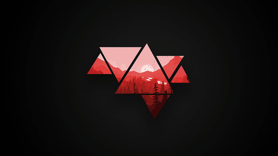 Geometric Mountain Landscape in Red and Black Triangular Design HD wallpaper
