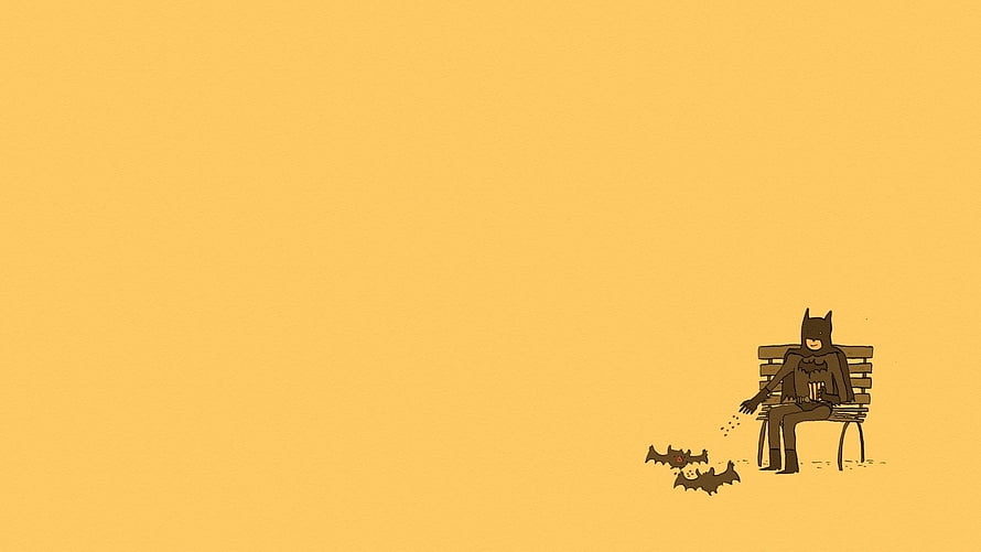 Batman Feeding Bats on a Park Bench Minimalist Illustration HD wallpaper