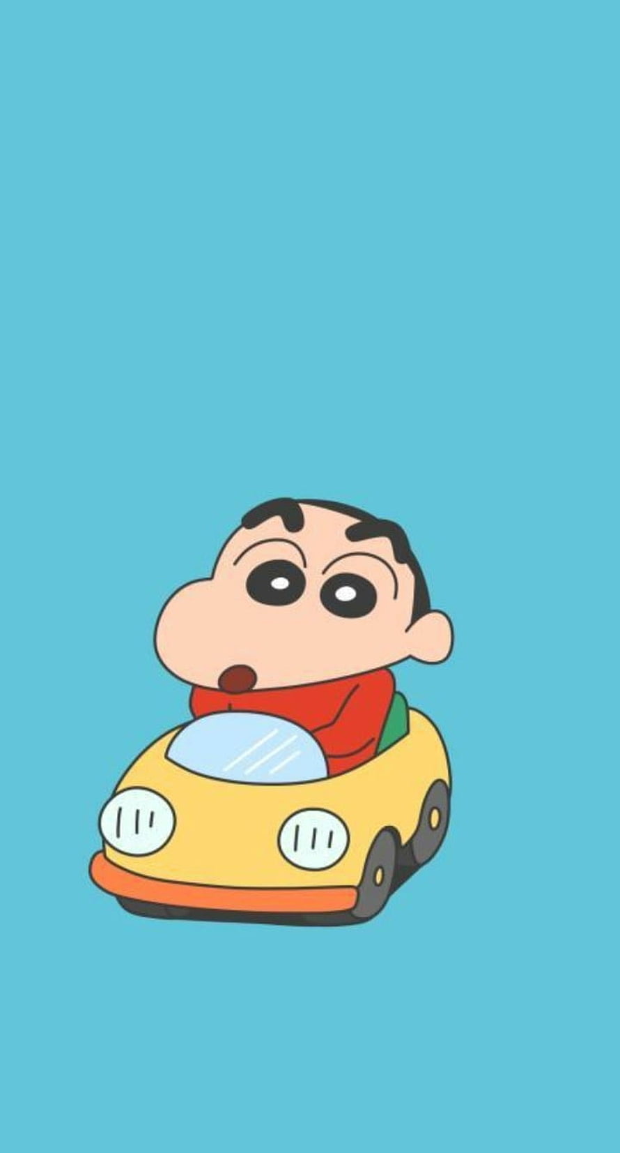 Shinchan Riding a Yellow Toy Car on a Solid Blue Background HD phone wallpaper