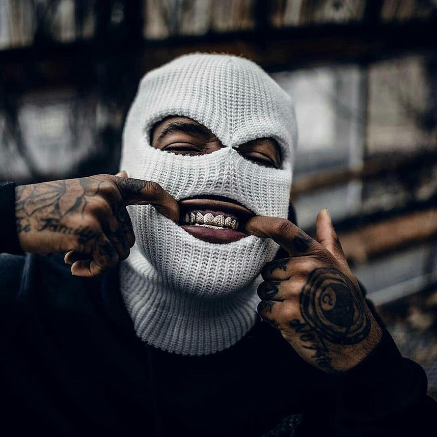 Tattooed Man in White Knit Balaclava Showing Grills, Gangster Ski Mask Aesthetic , Gangster Gang HD phone wallpaper