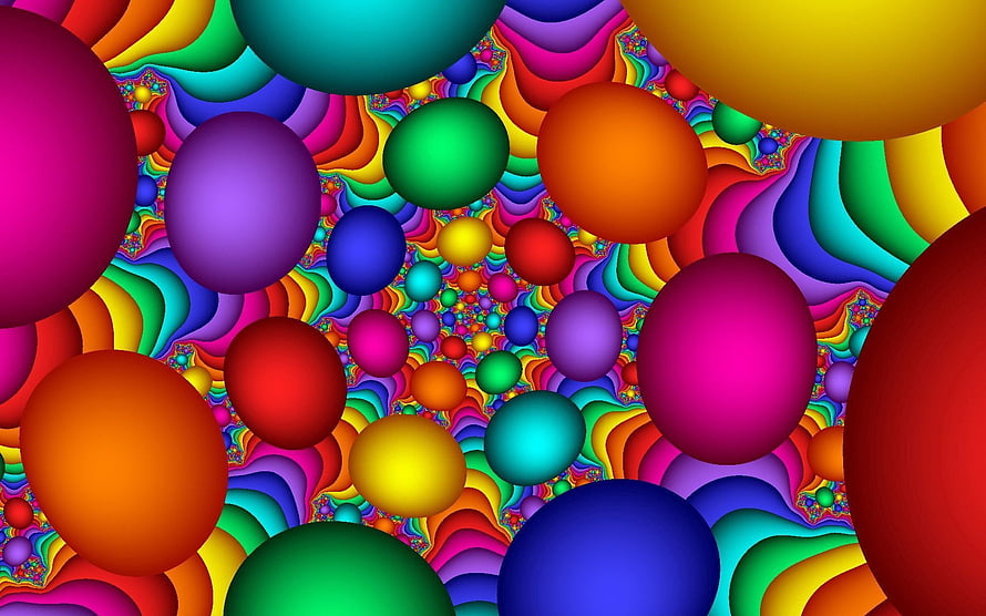 Vibrant Multicolored Abstract Spheres and Wavy Rainbow Patterns HD wallpaper