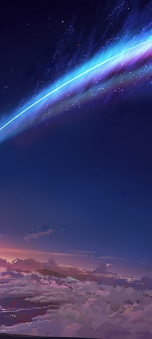 Your Name Anime Skyline with Shooting Star and Clouds at Dusk HD phone wallpaper