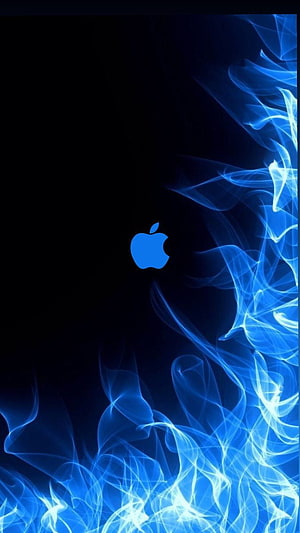Apple Logo with Neon Blue Smoke on Black Background HD phone wallpaper