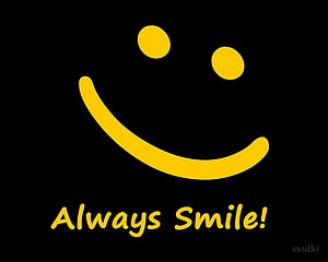 Minimalist Yellow Smiley Face with Always Smile Text on Black Background HD wallpaper