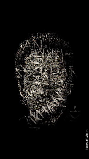 Imran Khan Portrait Formed by Layered Typography on Black Background HD phone wallpaper