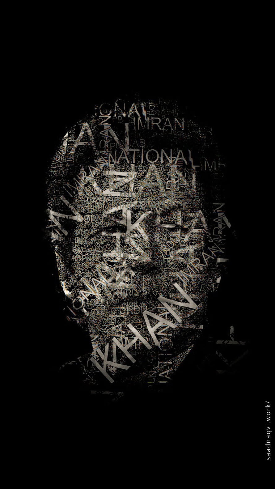 Imran Khan Portrait Formed by Layered Typography on Black Background HD phone wallpaper