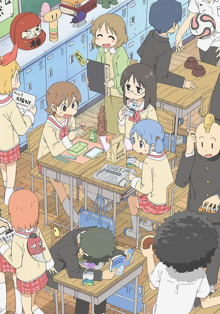 Nichijou Anime Classroom Scene With Students and Lockers HD phone wallpaper