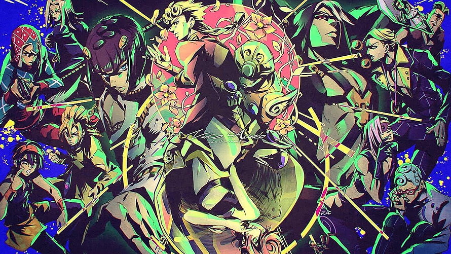JoJo's Bizarre Adventure Golden Wind Character Ensemble with Stand Artwork HD wallpaper