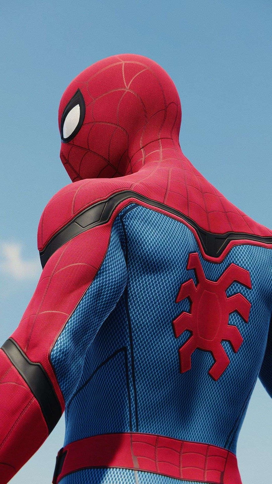 Spider-Man Iron Spider Suit Back View Against Clear Blue Sky HD phone wallpaper
