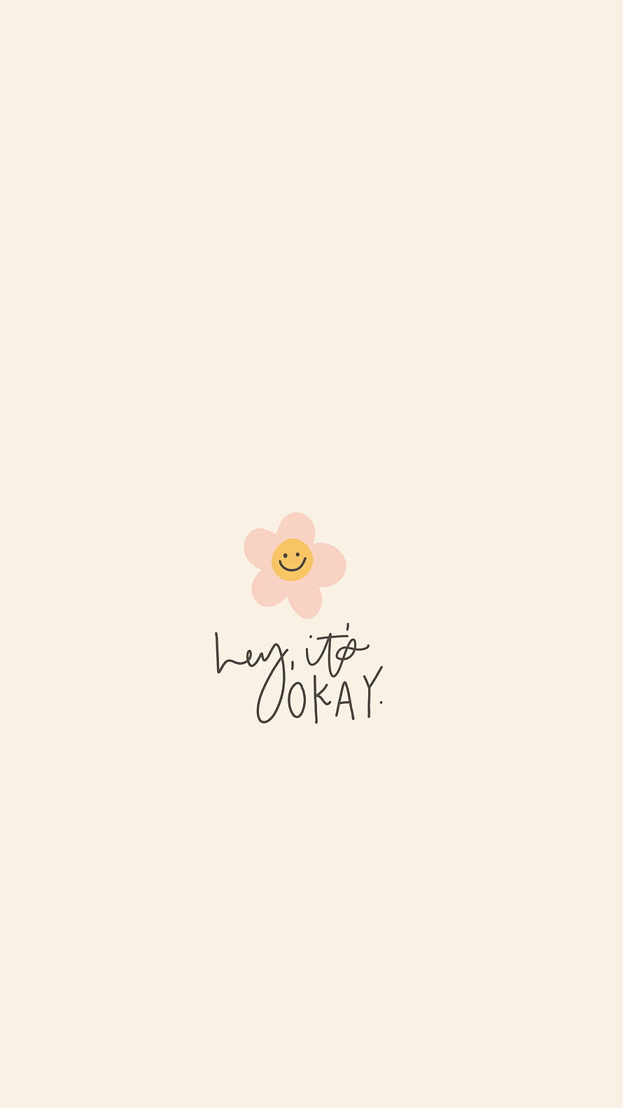 Cute Pink Flower with Smiley Face and Handwritten Quote on Cream Background HD phone wallpaper