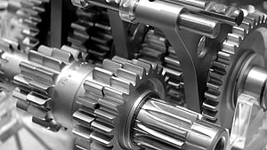 Close-up of precision machined gears and mechanical transmission components HD wallpaper