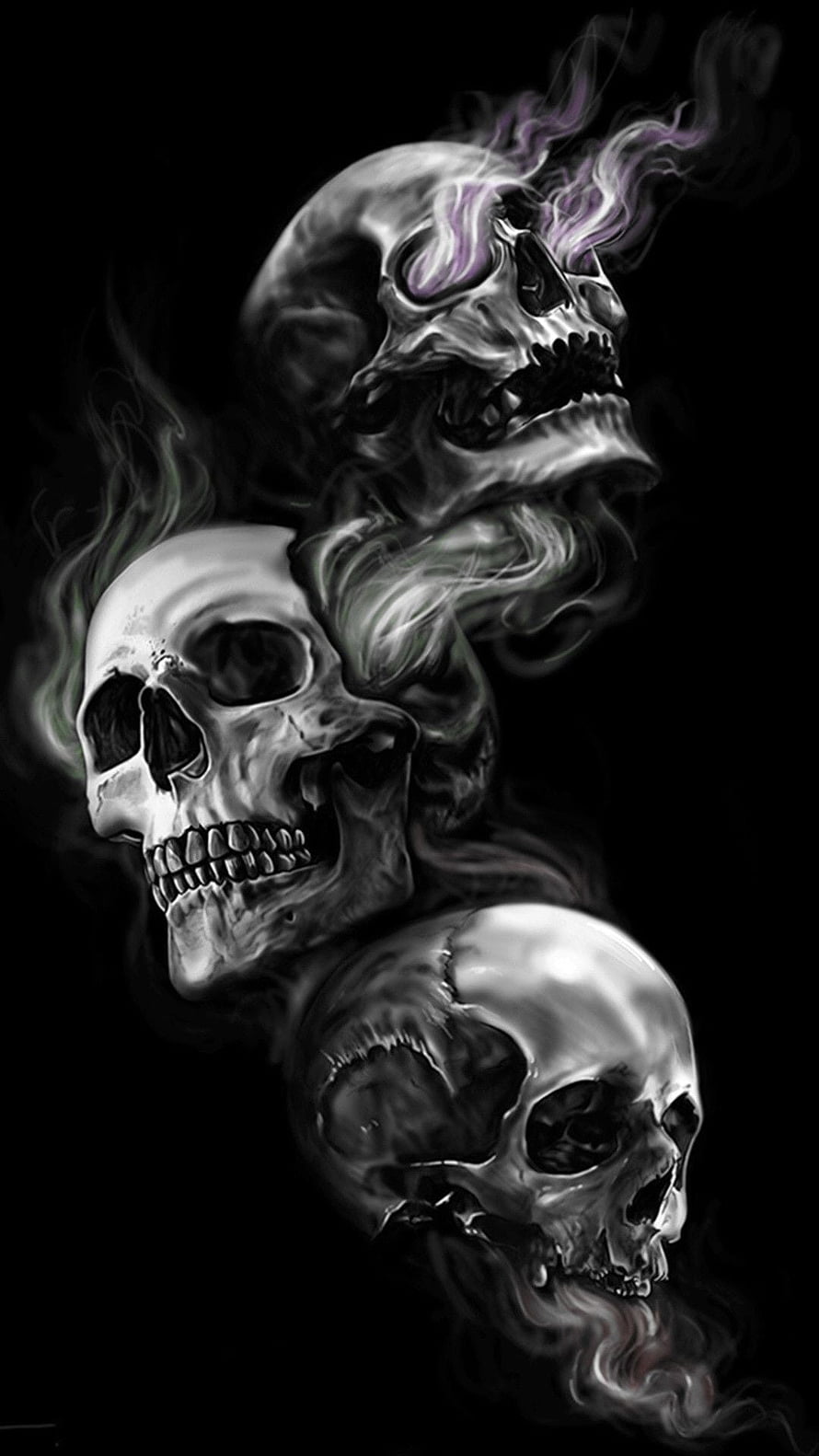 Three Human Skulls with Purple and White Smoke on Black Background, Skulls With Smoke - Hear No Evil See No Evil Speak No Evil Skull Tattoo - -, Cool Evil Skull HD phone wallpaper