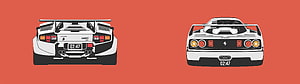 Rear View Illustration of Lamborghini Countach and Ferrari Testarossa on Coral Background HD wallpaper