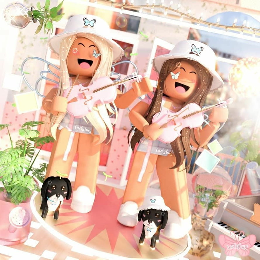 Roblox BFF Girls Playing Violins in a Cute Pastel Room with Pet Dogs HD phone wallpaper