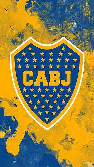 Boca Juniors CABJ Shield Emblem on Textured Blue and Gold Background HD phone wallpaper