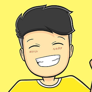 R.G Bucket List Cartoon Character with Big Smile and Blushing Cheeks on Yellow Background HD phone wallpaper