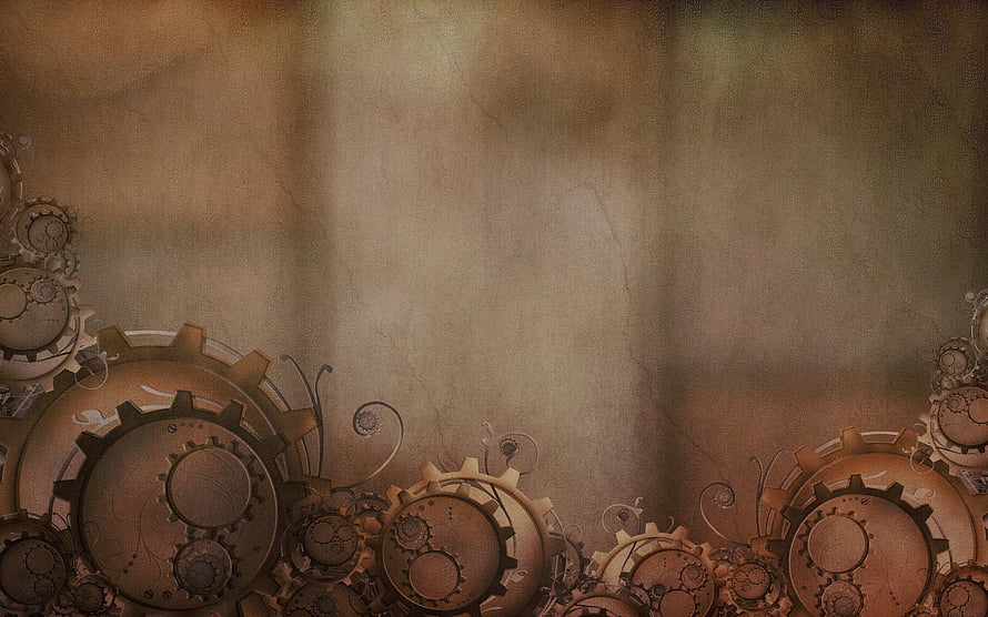 Vintage Steampunk Gears on Aged Textured Paper Background HD wallpaper