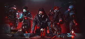 Tom Clancy's The Division 2 Agents in Tactical Gear with Red Neon Lighting HD wallpaper