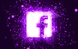 Glowing Facebook Logo With Violet Neon Energy And Abstract Particle Background HD wallpaper