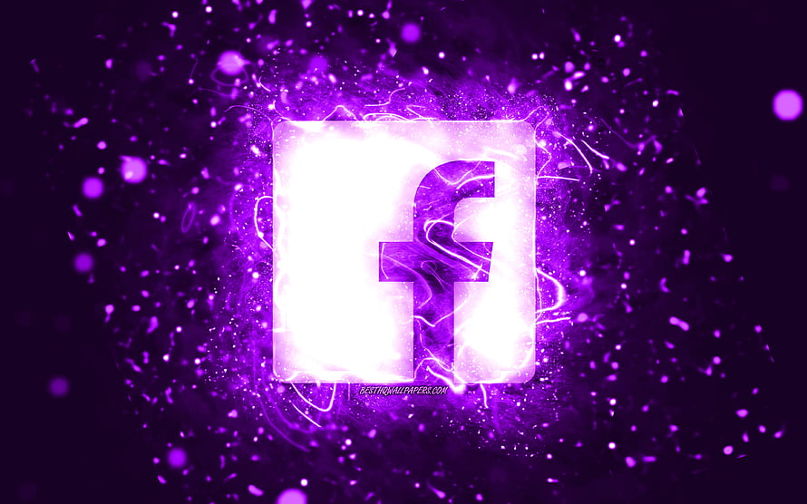 Glowing Facebook Logo With Violet Neon Energy And Abstract Particle Background HD wallpaper
