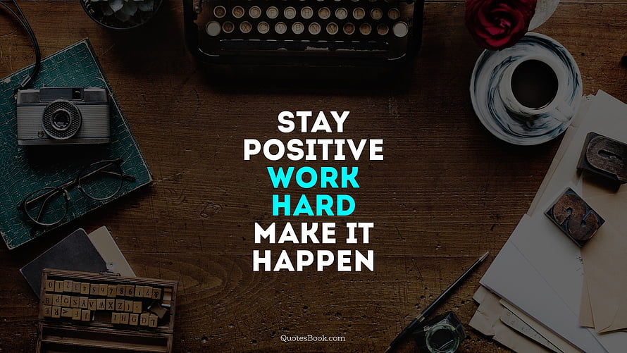 Motivational Quote on Vintage Desk with Typewriter and Camera HD wallpaper