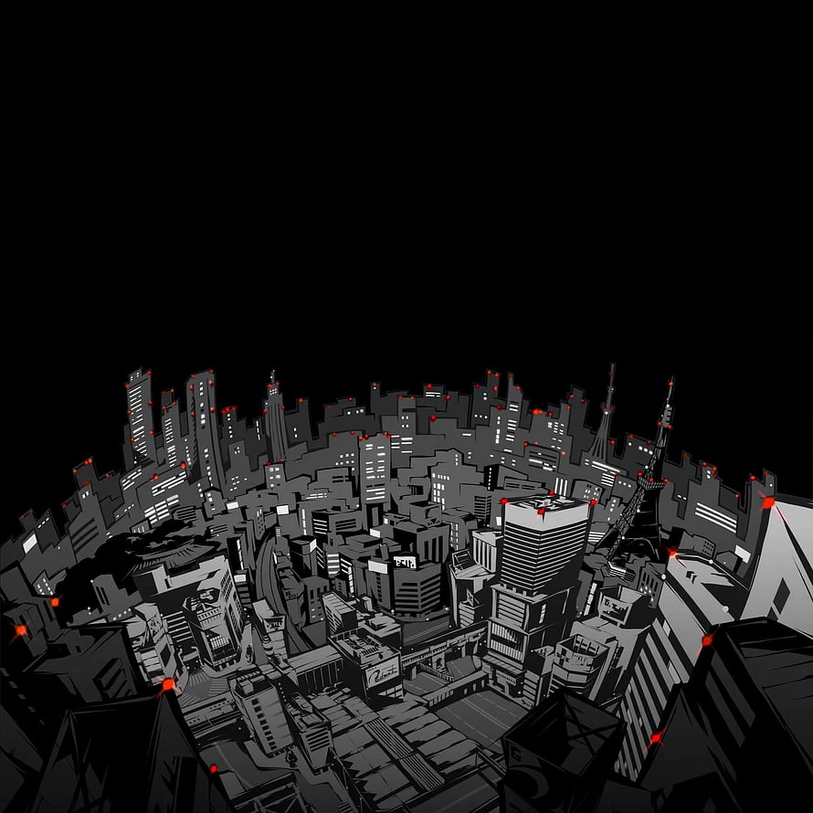Persona 5 Night Cityscape with Red Accents and Dark Sky HD phone wallpaper