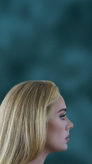 Adele Profile Portrait with Blonde Hair Against Teal Background HD phone wallpaper