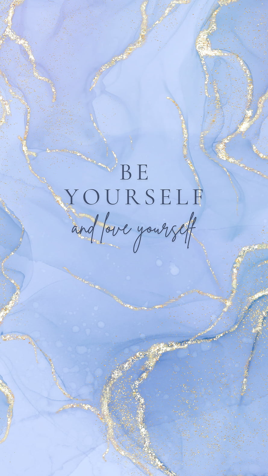 Inspirational Be Yourself Quote on Blue Marble with Gold Veins and Sparkling Accents HD phone wallpaper