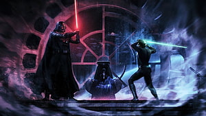 Darth Vader and Luke Skywalker duel with lightsabers before Emperor Palpatine in Star Wars Return of the Jedi HD wallpaper