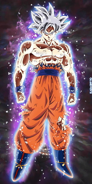 Goku Ultra Instinct Full Body Anime Character Artwork with Cosmic Energy Aura HD phone wallpaper