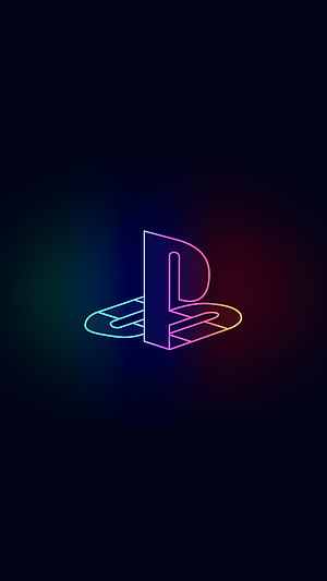 PlayStation Neon Logo on Dark Background with Vibrant Gradient Glow HD phone wallpaper
