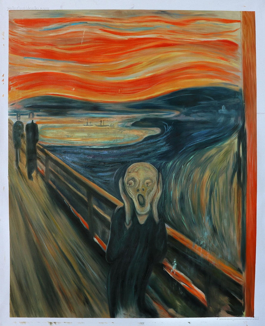 Edvard Munch The Scream Oil Painting Reproduction With Fiery Orange Sky And Distorted Figure On Bridge HD phone wallpaper