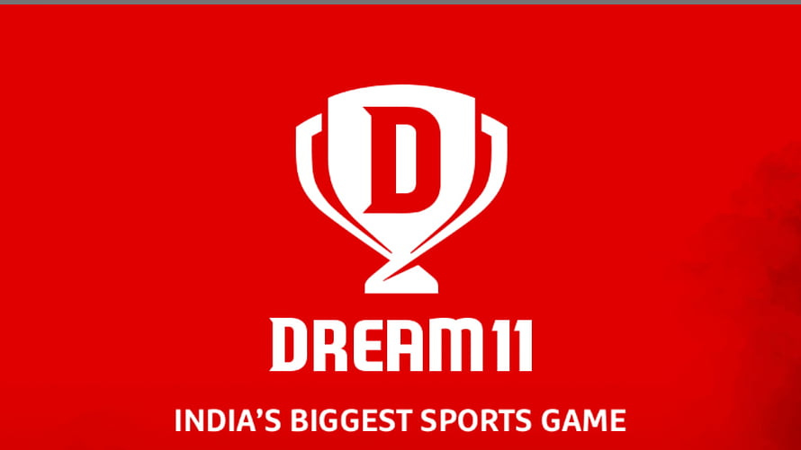 Dream11 Official Logo on Bold Red Background with Trophy Icon and Sports Game Tagline HD wallpaper