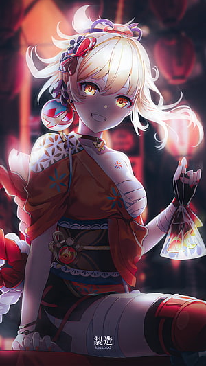 Yoimiya from Genshin Impact in Festive Lantern Festival Attire HD phone wallpaper