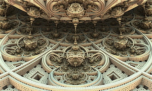 Intricate Fractal Architecture with Ornate Geometric Patterns and Symmetrical Design HD wallpaper