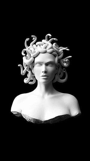 Medusa Bust Sculpture with Serpentine Hair in Black and White HD phone wallpaper