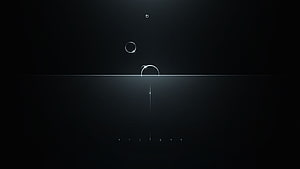 Dark Minimalist Space Scene with Floating Orbs and Horizon Line HD wallpaper