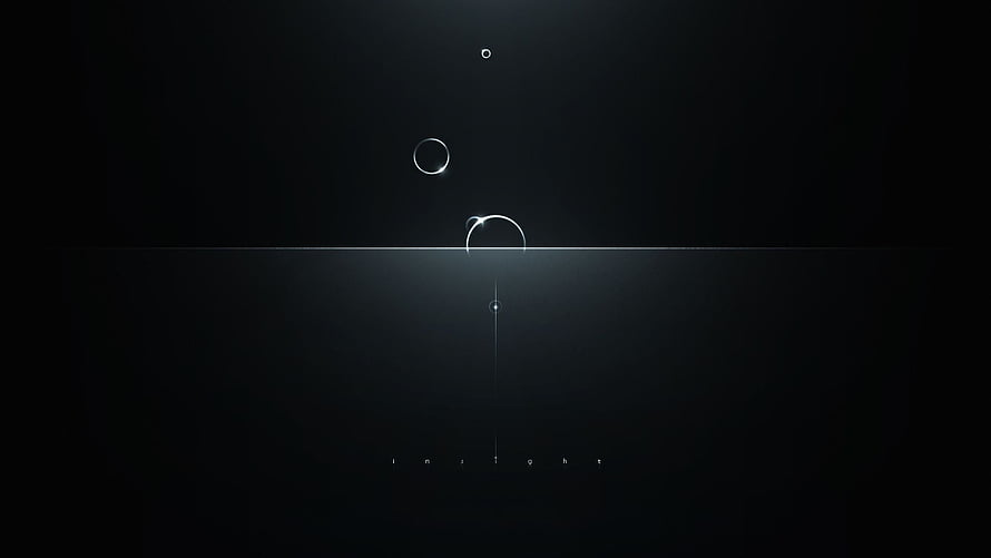 Dark Minimalist Space Scene with Floating Orbs and Horizon Line HD wallpaper