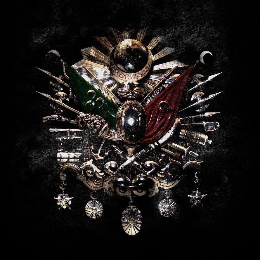 Ottoman Empire Imperial Emblem with Crossed Banners and Military Regalia HD phone wallpaper