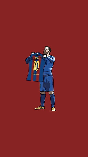 Lionel Messi FC Barcelona Number 10 Jersey Illustration on Deep Red Background HD phone wallpaper