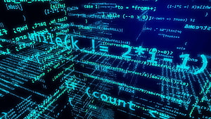 Abstract Glowing Blue Programming Code on Dark Background HD wallpaper