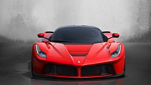 Red Ferrari LaFerrari Front View Against Concrete Wall HD wallpaper