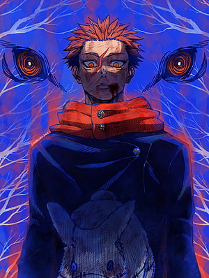 Yuji Itadori Jujutsu Kaisen Anime Character Portrait with Cursed Energy Eyes HD phone wallpaper