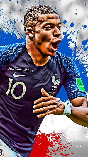 Kylian Mbappe France National Team Number 10 Jersey Action Portrait HD phone wallpaper
