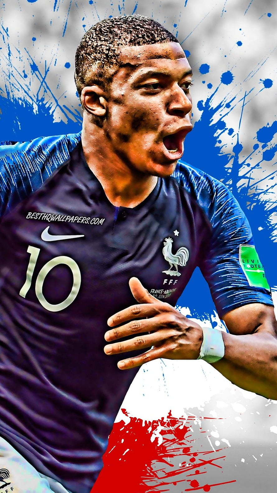 Kylian Mbappe France National Team Number 10 Jersey Action Portrait HD phone wallpaper