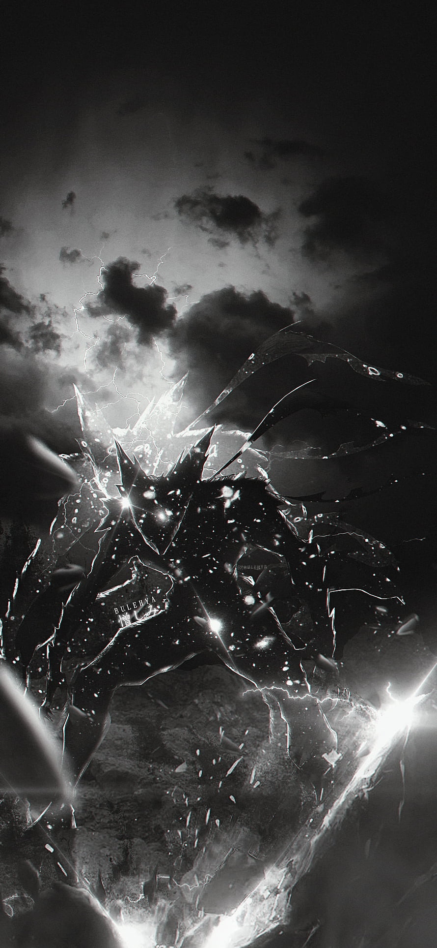 One Punch Man Garou in Dark Cosmic Armor Amidst Lightning Storm, One punch man, cosmic, garou, saitama, opm, onepunchman HD phone wallpaper