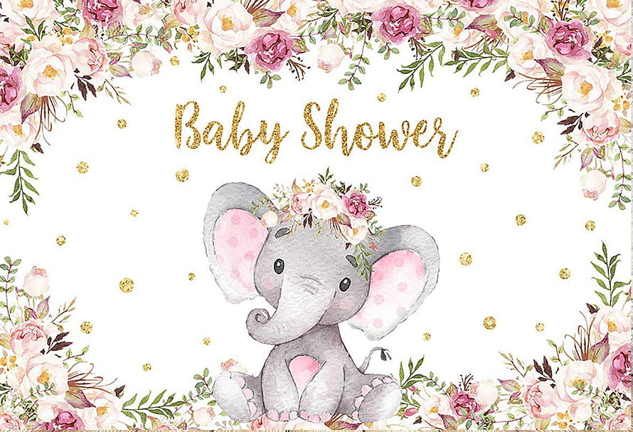 Watercolor Baby Elephant with Floral Crown and Gold Glitter Text on White Background HD wallpaper